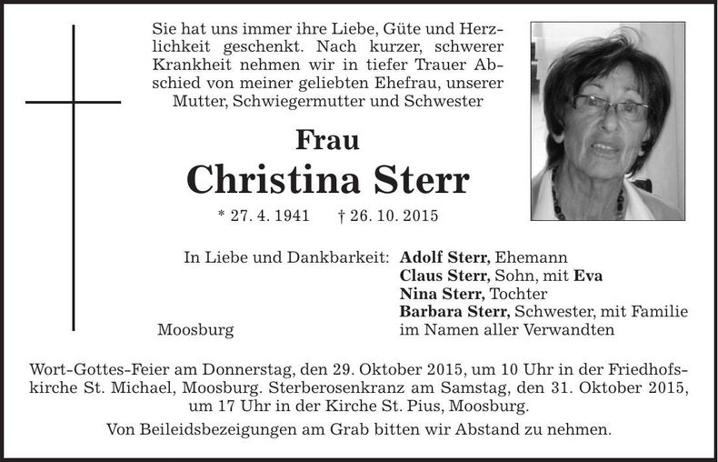 Traueranzeige Christina Sterr