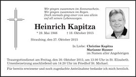Traueranzeige Heinrich Kapitza