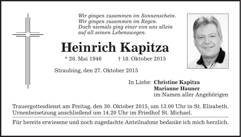 Traueranzeige Heinrich Kapitza