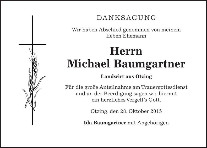 Traueranzeige Michael Baumgartner