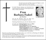 Traueranzeige Barbara Faderl