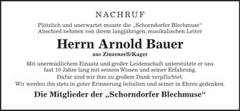 Traueranzeige Arnold Bauer