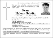 Traueranzeige Helena Schütz