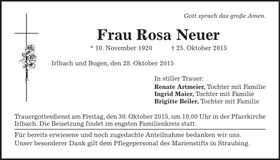 Traueranzeige Rosa Neuer