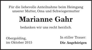 Traueranzeige Marianne Gahr