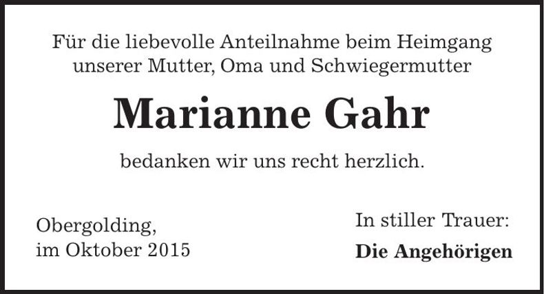 Traueranzeige Marianne Gahr