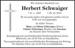 Traueranzeige Herbert Schwaiger