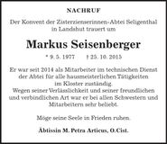Traueranzeige Markus Seisenberger