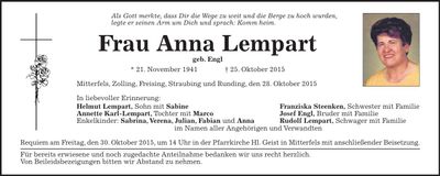 Traueranzeige Anna Lempart