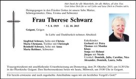 Traueranzeige Therese Schwarz