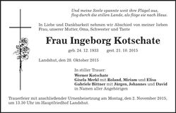 Traueranzeige Ingeborg Kotschate
