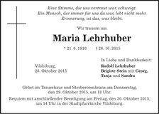 Traueranzeige Maria Lehrhuber