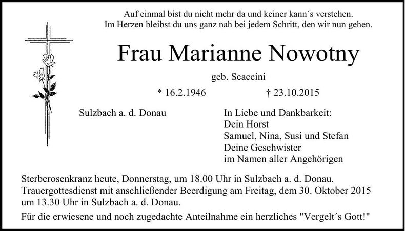 Traueranzeige Marianne Nowotny