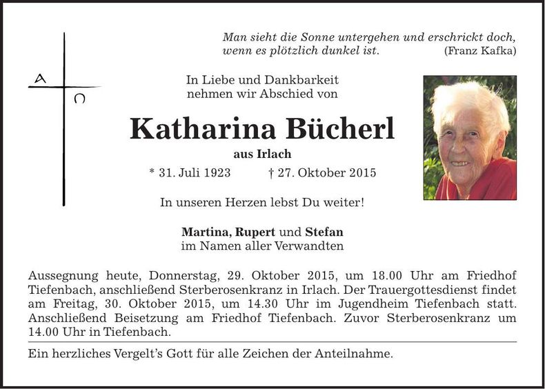 Traueranzeige Katharina Bücherl