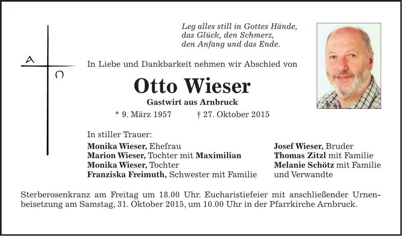 Traueranzeige Otto Wieser