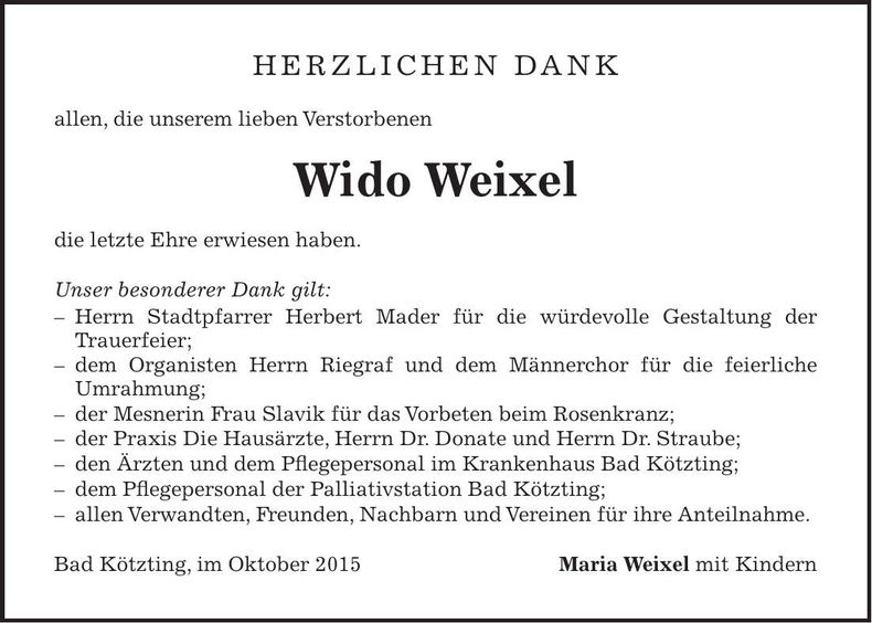 Traueranzeige Wido Weixel