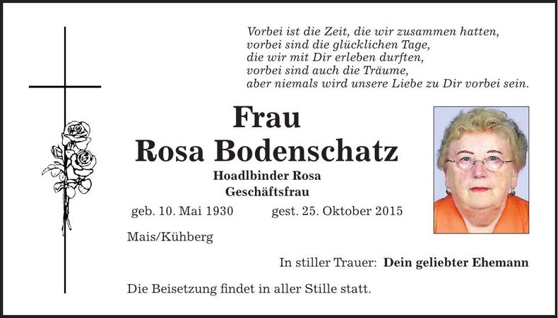 Traueranzeige Rosa Bodenschatz