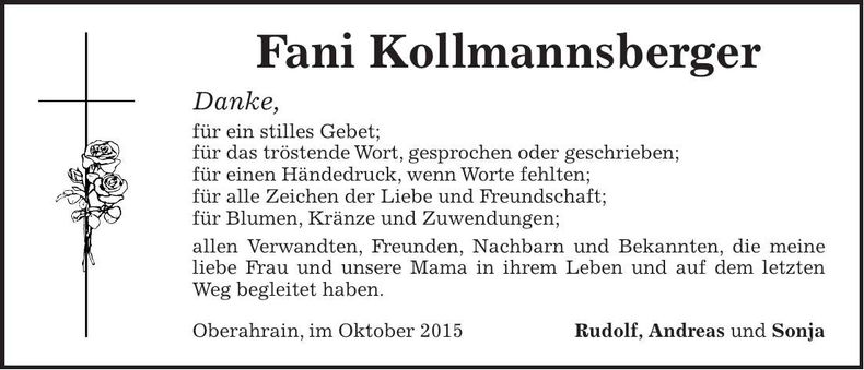 Traueranzeige Fani Kollmannsberger