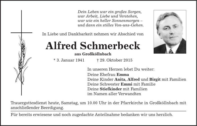 Traueranzeige Alfred Schmerbeck