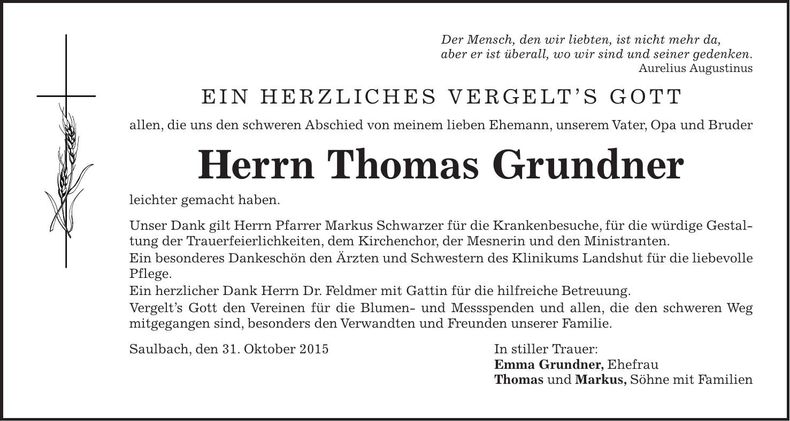 Traueranzeige Thomas Grundner