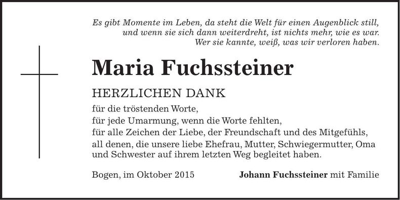 Traueranzeige Maria Fuchssteiner