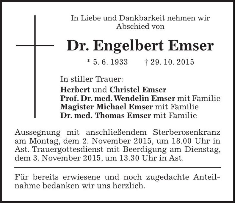 Traueranzeige Engelbert Emser