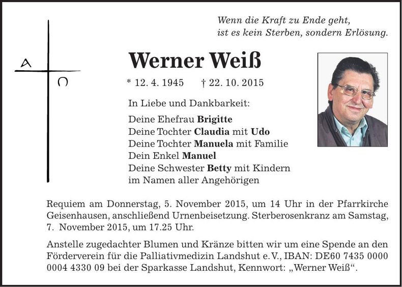 Traueranzeige Werner Weiß