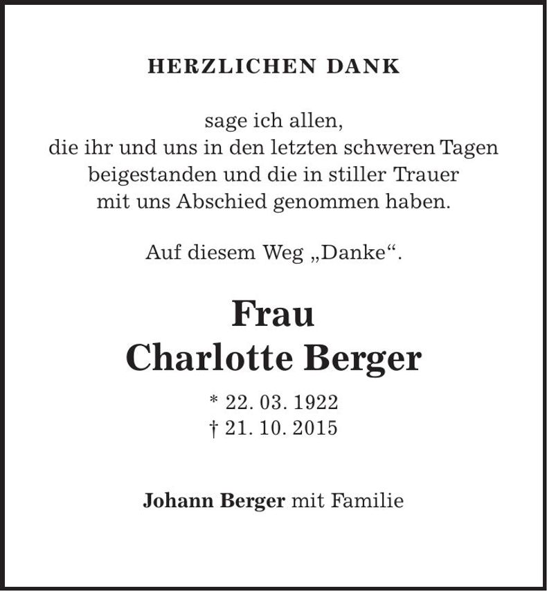 Traueranzeige Charlotte Berger