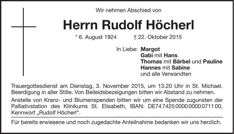 Traueranzeige Rudolf Höcherl