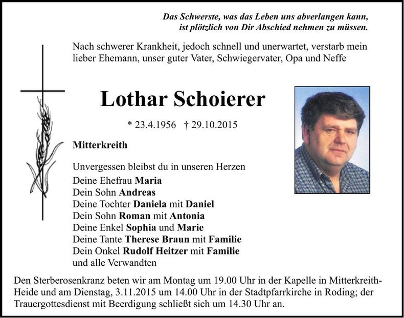 Traueranzeige Lothar Schoierer