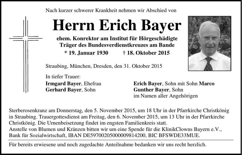 Traueranzeige Erich Bayer