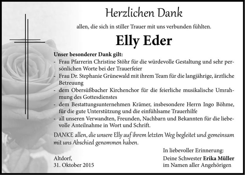 Traueranzeige Elly Eder