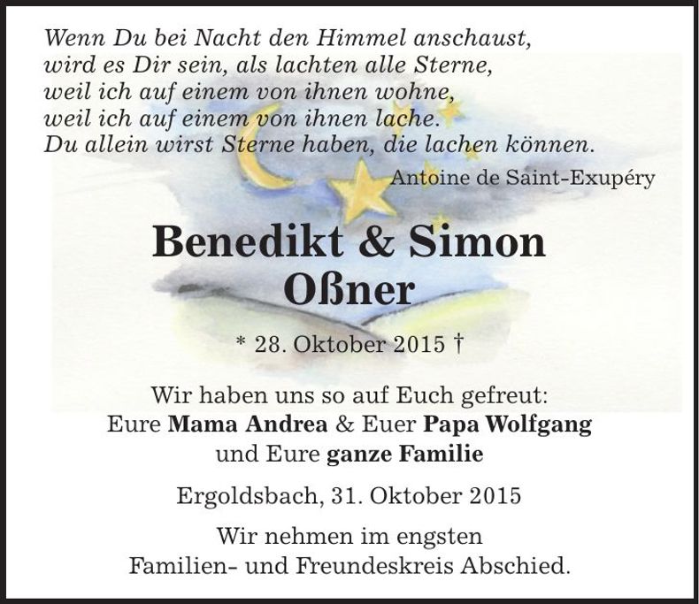 Traueranzeige Benedikt und Simon Oßner