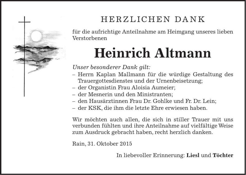 Traueranzeige Heinrich Altmann