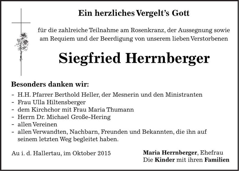 Traueranzeige Siegfried Herrnberger