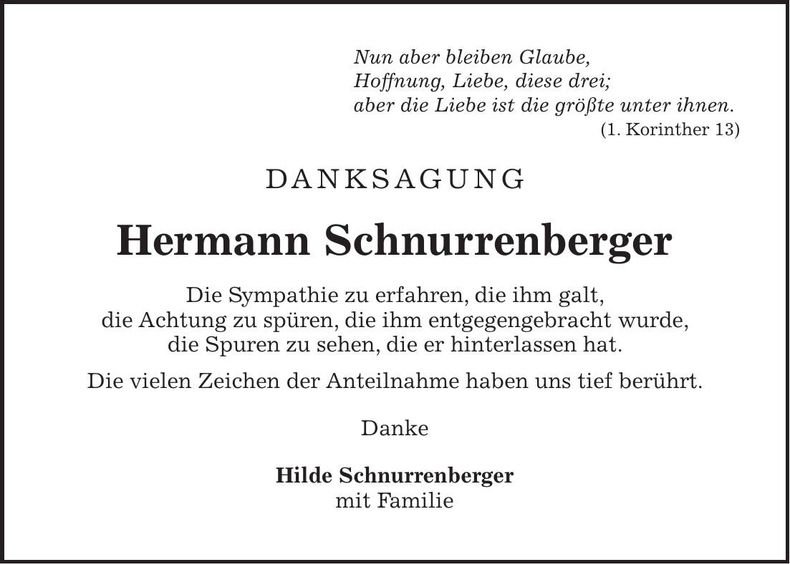 Traueranzeige Hermann Schnurrenberger