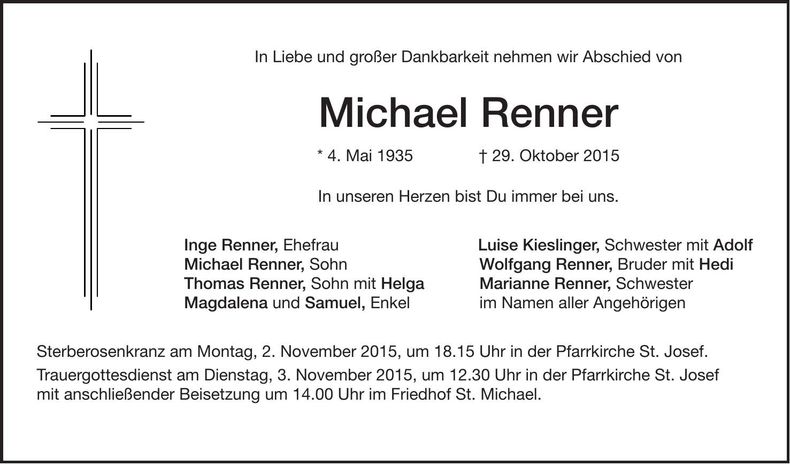 Traueranzeige Michael Renner