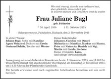 Traueranzeige Juliane Bugl