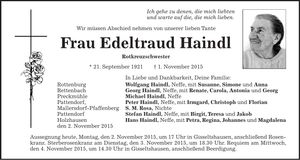 Traueranzeige Edeltraud Haindl