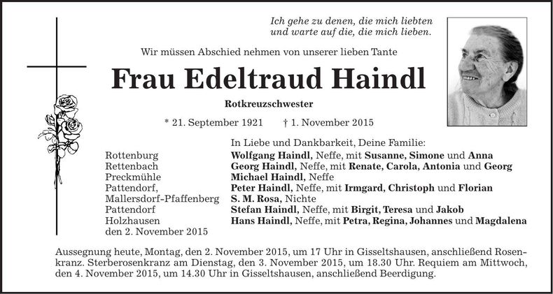 Traueranzeige Edeltraud Haindl