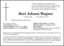 Traueranzeige Johann Wagner