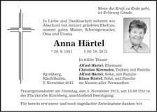 Traueranzeige Anna Härtel