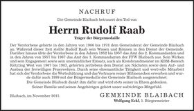Traueranzeige Rudolf Raab
