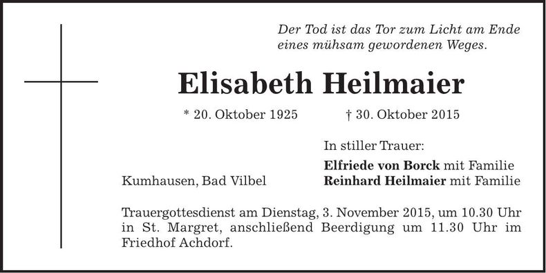 Traueranzeige Elisabeth Heilmeier