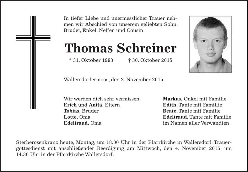 Traueranzeige Thomas Schreiner