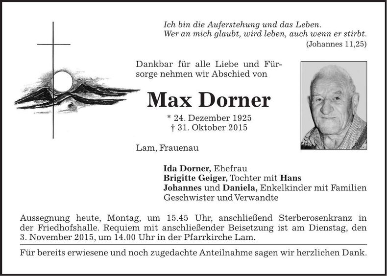 Traueranzeige Max Dorner