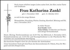 Traueranzeige Katharina Zankl