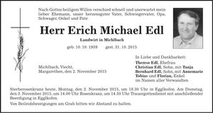 Traueranzeige Erich Michael Edl