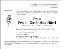 Traueranzeige Frieda Katharina Härtl
