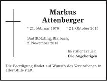 Traueranzeige Markus Attenberger